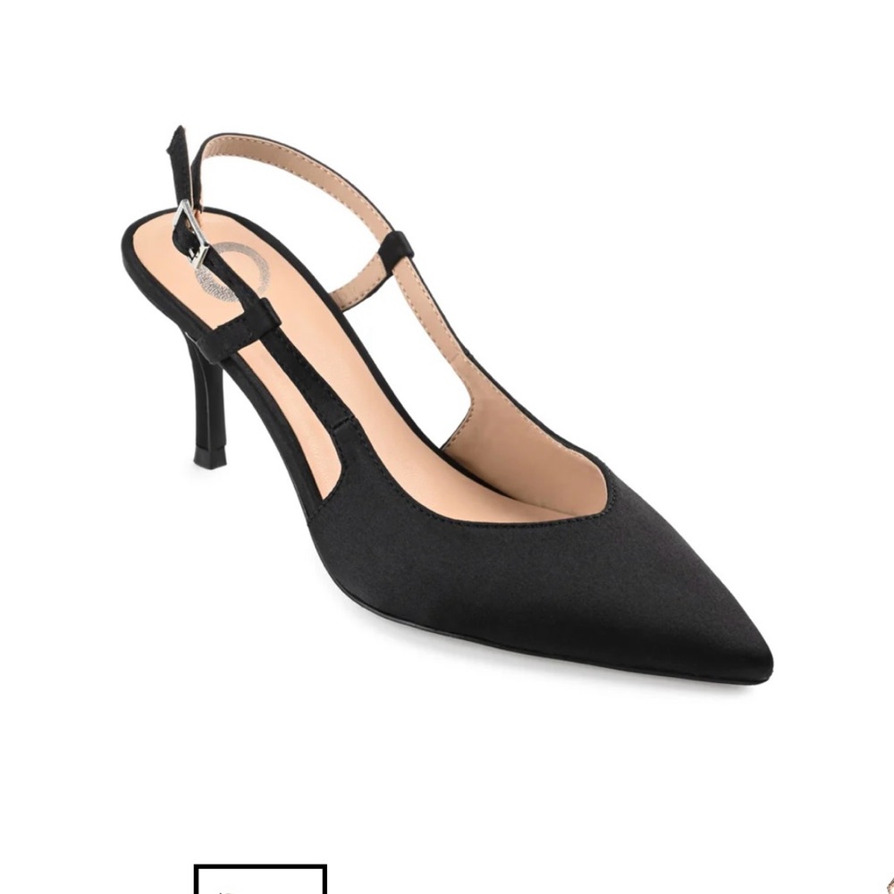 Journee Collection Black Slingback Heels with Pointed Toe and Thin Elegant Heel